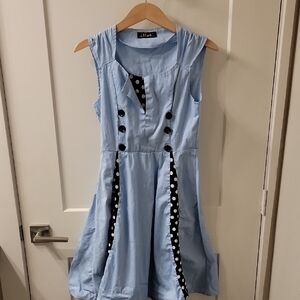 Faux Vintage 1950s Style Sleeveless Dress with Polka Dot Accents